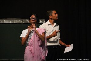 An Ashwin Jayalath shot of the play being rehearsed. Bandhuka Premawardena and Praweena Bandara. 